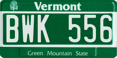 VT license plate BWK556