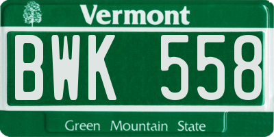 VT license plate BWK558