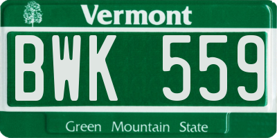 VT license plate BWK559