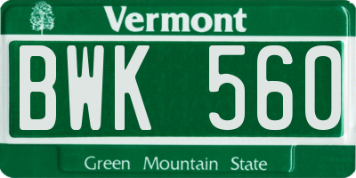 VT license plate BWK560