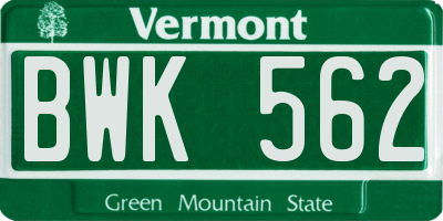 VT license plate BWK562