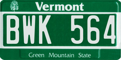 VT license plate BWK564
