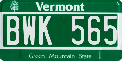 VT license plate BWK565