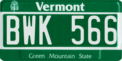 VT license plate BWK566