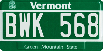 VT license plate BWK568