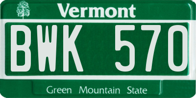 VT license plate BWK570
