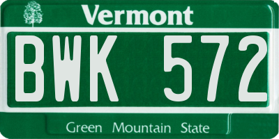 VT license plate BWK572