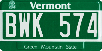 VT license plate BWK574