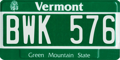VT license plate BWK576
