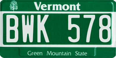 VT license plate BWK578