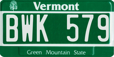 VT license plate BWK579