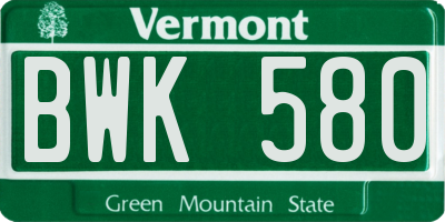 VT license plate BWK580