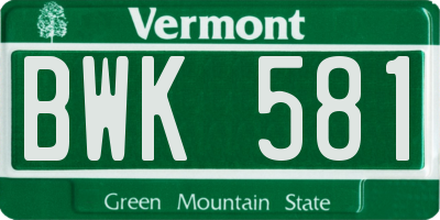 VT license plate BWK581