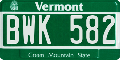 VT license plate BWK582