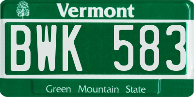 VT license plate BWK583