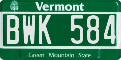 VT license plate BWK584