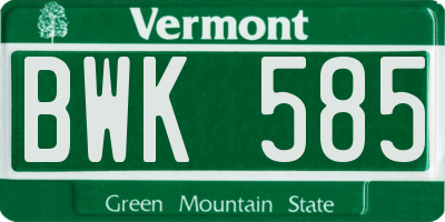 VT license plate BWK585