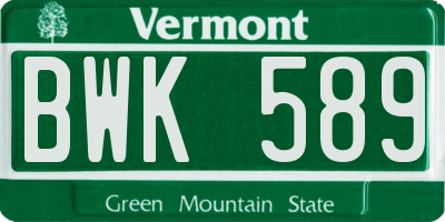 VT license plate BWK589