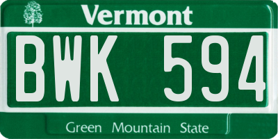VT license plate BWK594