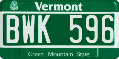 VT license plate BWK596
