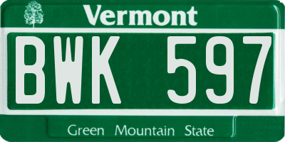 VT license plate BWK597