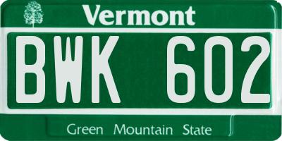 VT license plate BWK602