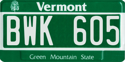 VT license plate BWK605