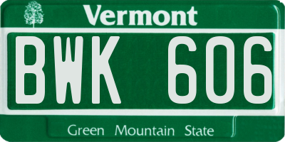 VT license plate BWK606