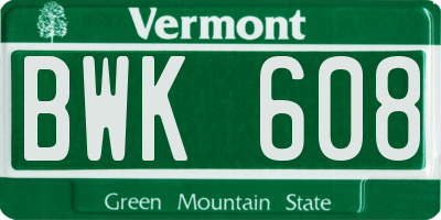 VT license plate BWK608