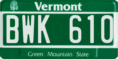 VT license plate BWK610