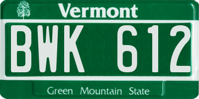 VT license plate BWK612