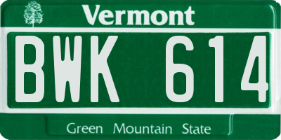VT license plate BWK614