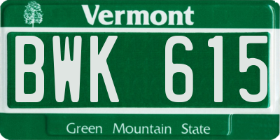 VT license plate BWK615