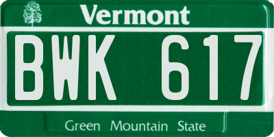 VT license plate BWK617