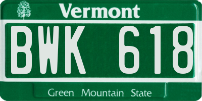 VT license plate BWK618