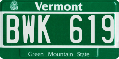 VT license plate BWK619