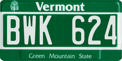 VT license plate BWK624