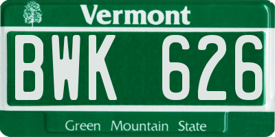 VT license plate BWK626