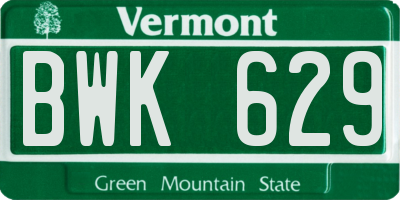 VT license plate BWK629