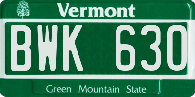 VT license plate BWK630