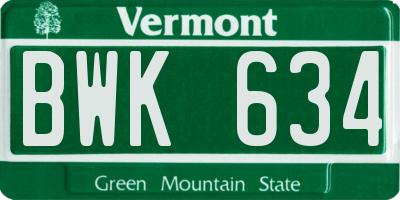 VT license plate BWK634