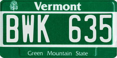 VT license plate BWK635