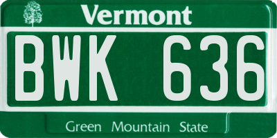 VT license plate BWK636