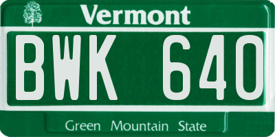 VT license plate BWK640