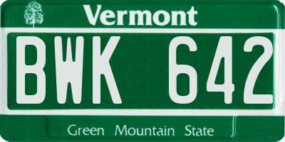 VT license plate BWK642