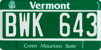 VT license plate BWK643