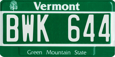 VT license plate BWK644