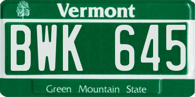 VT license plate BWK645