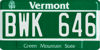 VT license plate BWK646