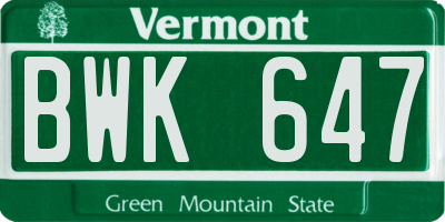 VT license plate BWK647